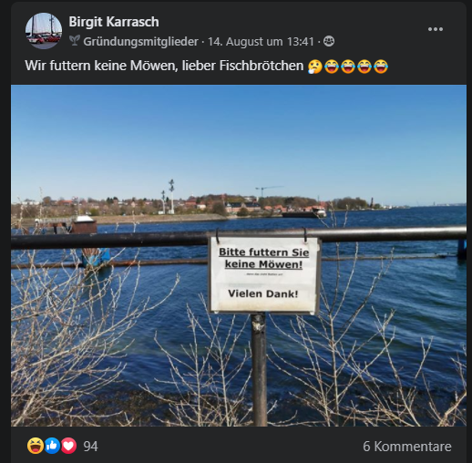 Dieses Schild aus Kiel, der Landeshauptstadt von Schleswig-Holstein, kommt auf Facebook gut an. 