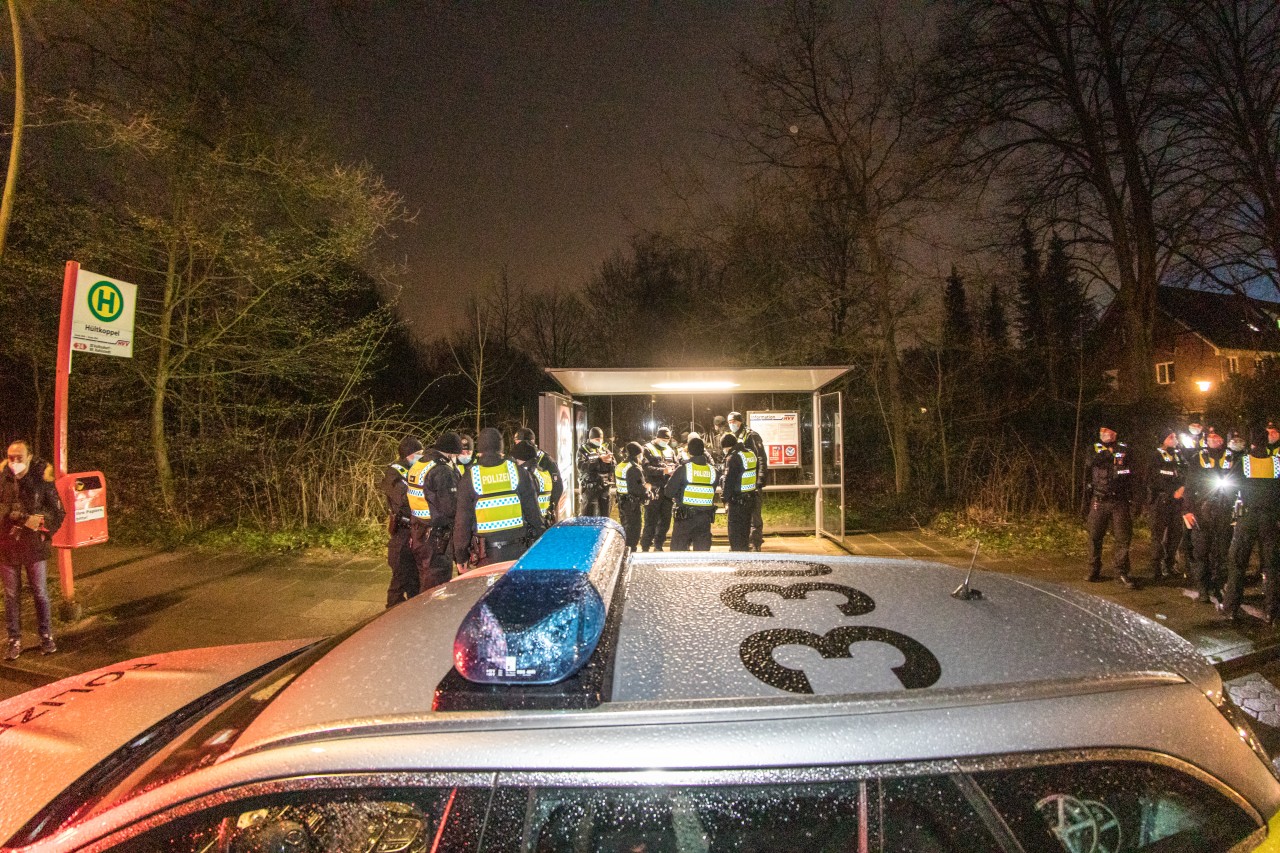 Die Polizei an dem Waldstück in Hamburg.