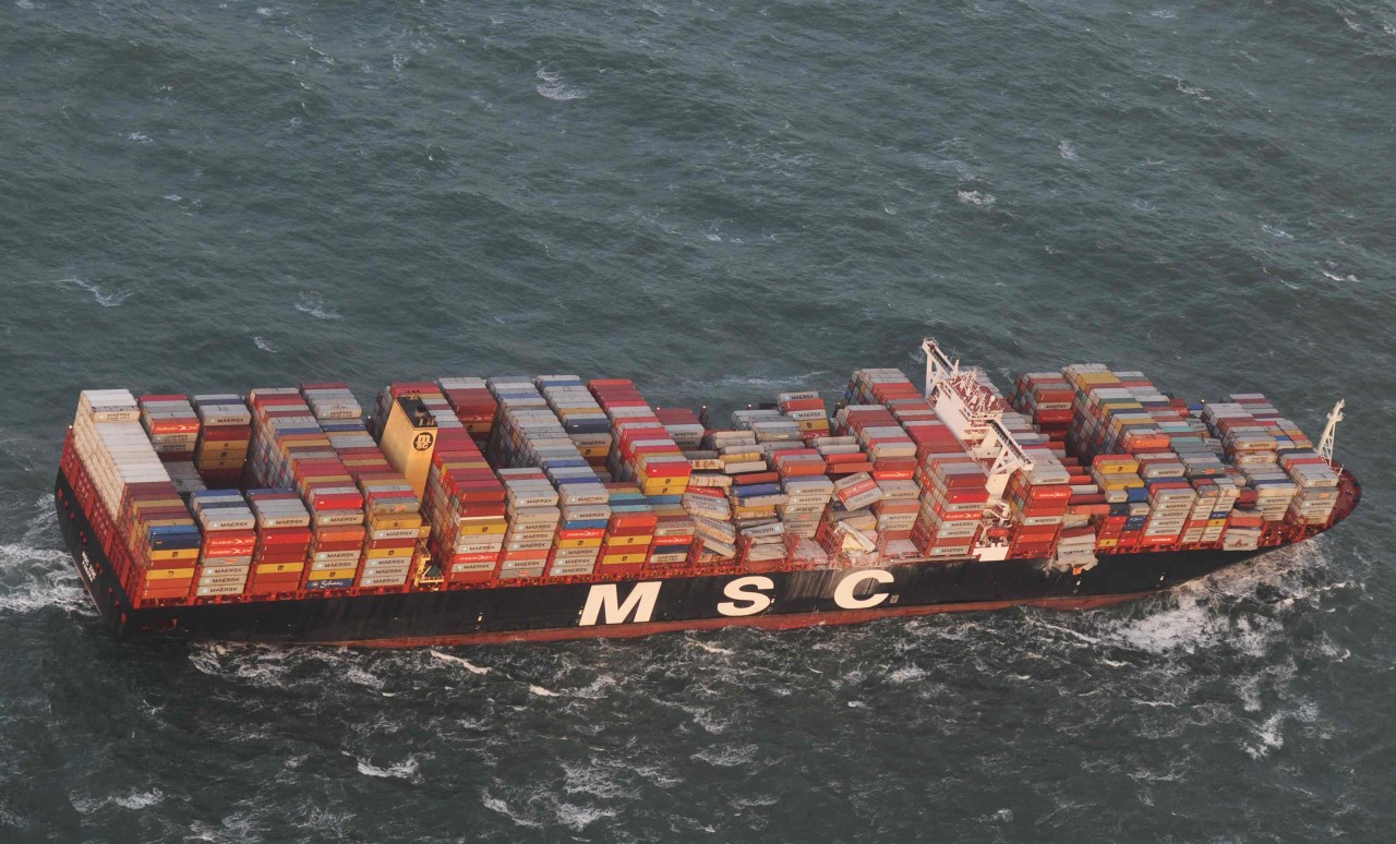 Die „MSC Zoe“ nach der Havarie in der Nordsee im Jahr 2019