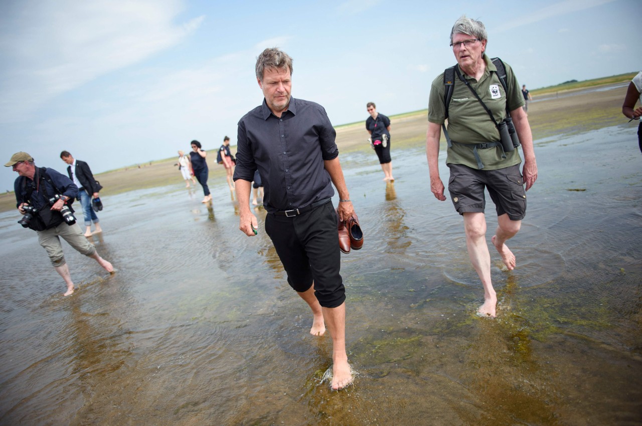 Grünen-Vorsitzender Robert Habeck zu Besuch im Wattenmeer. Auch in Sankt Peter-Ording hat er Halt gemacht.