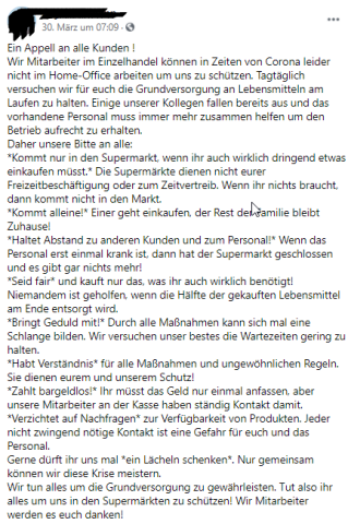 Die Frau richtete auf Facebook einen flammenden Appell an die Kunden.